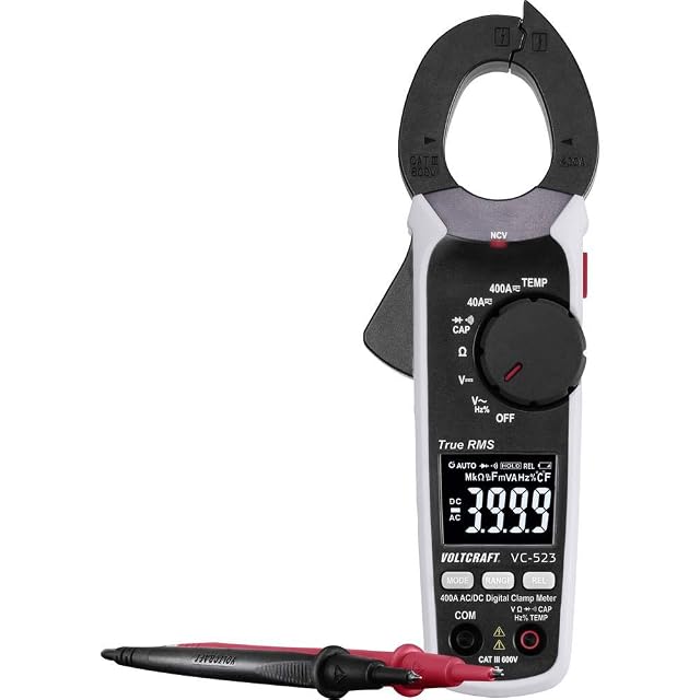 Pinza amperometrica Voltcraft VC-523 con il selettore rotativo di funzione e la ganascia aperta