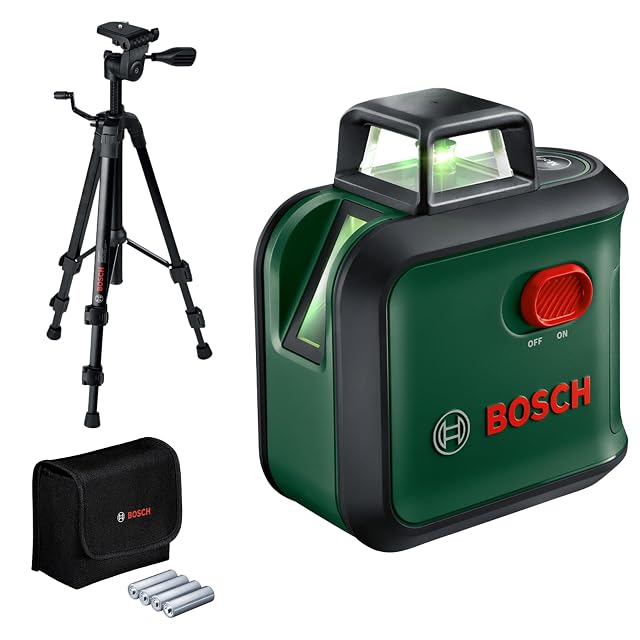 Laser verde a linee Bosch AdvancedLevel 360 sul treppiede in dotazione, che proietta una linea orizzontale a 360 gradi