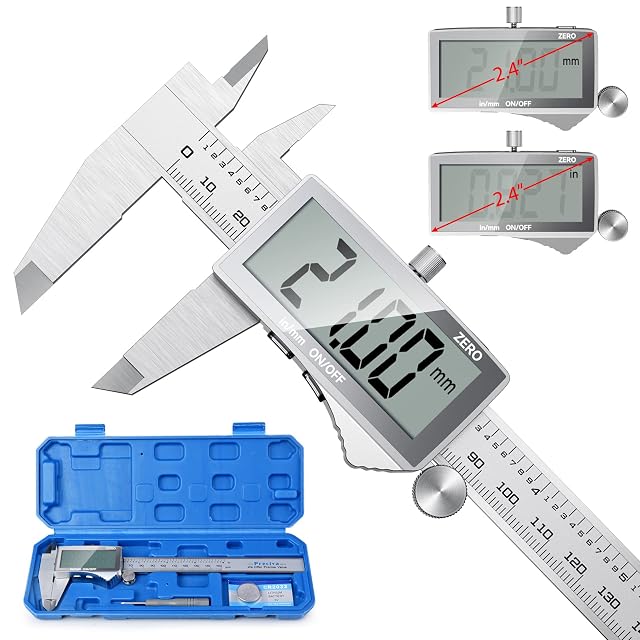 Calibro digitale Preciva in acciaio inox con il display LCD acceso