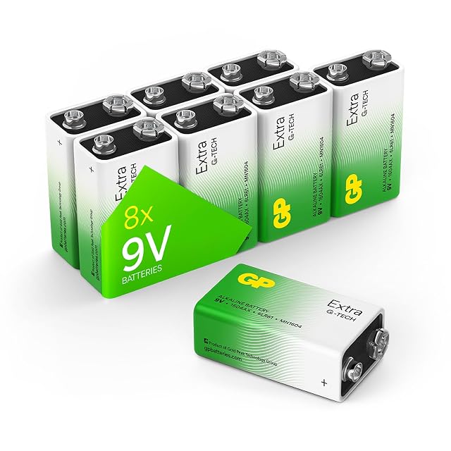 Pile a blocco alcaline GP Extra da 9 volt, otto in una confezione