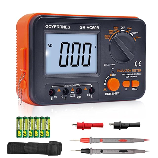 Misuratore d'isolamento GOYERRNES con il selettore rotativo delle portate e l'LCD retroilluminato