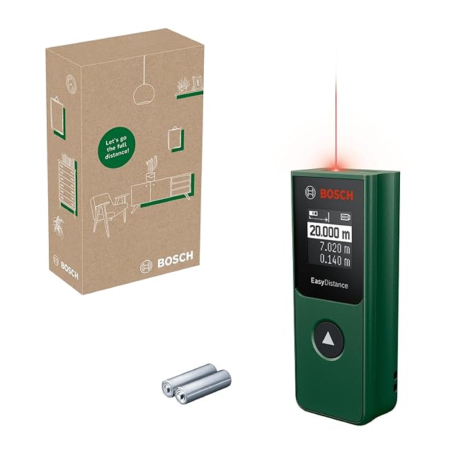 Misuratore laser di distanze Bosch EasyDistance 20, un piccolo corpo verde e nero con un solo tasto