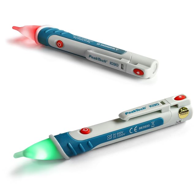 Cercafase PeakTech P 1030 con la punta a LED rossa accesa