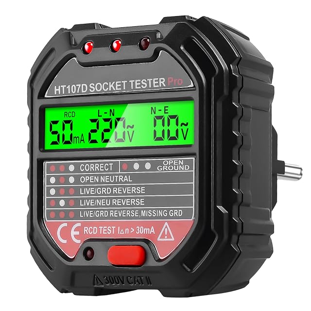 Tester per prese GOMETY con sei indicatori a LED e un tasto di prova del differenziale