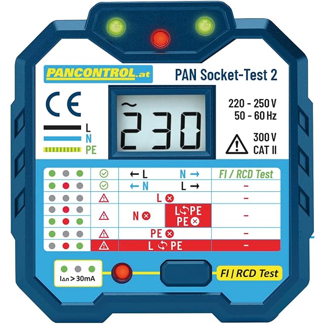 Tester per prese PANCONTROL inserito, con le sue spie accese