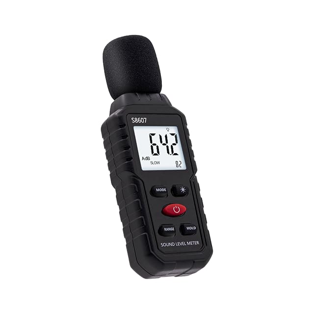 Fonometro Tolesum S860 con l'LCD che mostra una lettura in decibel