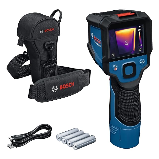 Termocamera Bosch Professional GTC 12V-450-13 blu, con un'immagine termica sul display